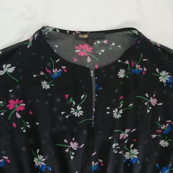 Maje Remix Asymmetric Paneled Floral Black Midi Dress 1 or Small - Picture 13 of 17